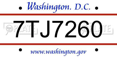 7TJ7260 District Of Columbia License Plate