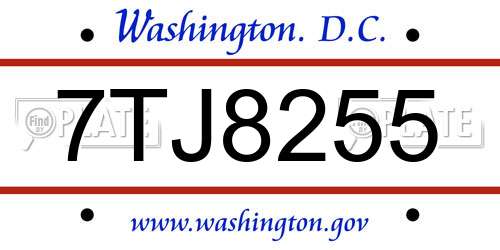 7TJ8255 District Of Columbia License Plate