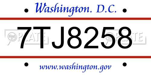 7TJ8258 District Of Columbia License Plate