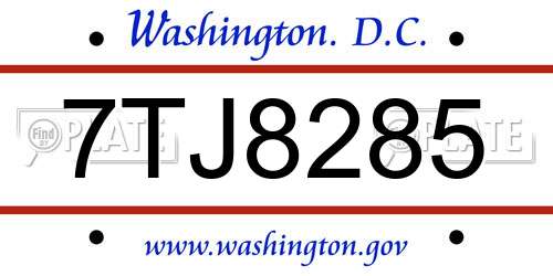 7TJ8285 District Of Columbia License Plate
