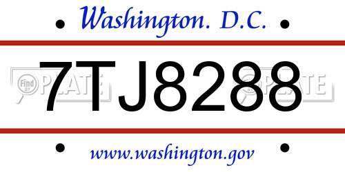 7TJ8288 District Of Columbia License Plate