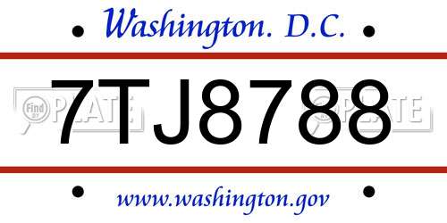 7TJ8788 District Of Columbia License Plate