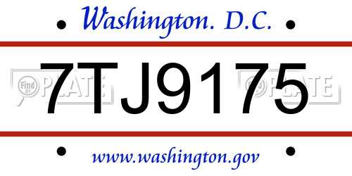 7TJ9175 District Of Columbia License Plate