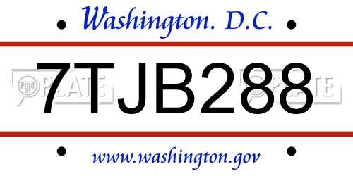 7TJB288 District Of Columbia License Plate