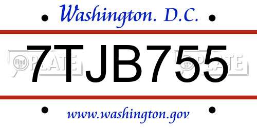 7TJB755 District Of Columbia License Plate