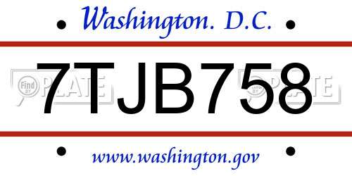 7TJB758 District Of Columbia License Plate