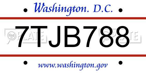 7TJB788 District Of Columbia License Plate