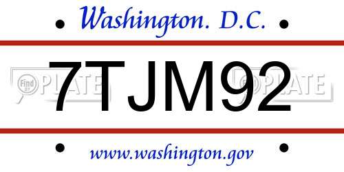 7TJM92 District Of Columbia License Plate