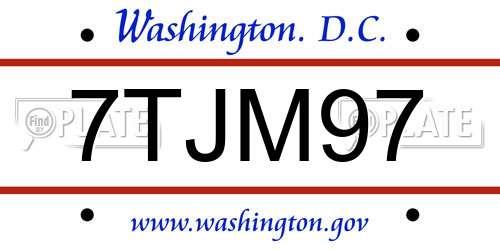 7TJM97 District Of Columbia License Plate