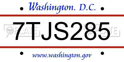 7TJS285 District Of Columbia License Plate