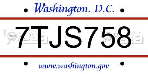 7TJS758 District Of Columbia License Plate