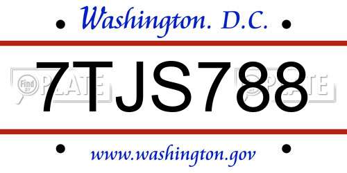 7TJS788 District Of Columbia License Plate