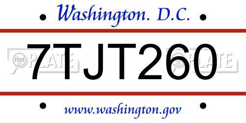 7TJT260 District Of Columbia License Plate