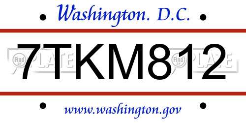 7TKM812 District Of Columbia License Plate