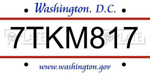 7TKM817 District Of Columbia License Plate