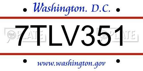 7TLV351 District Of Columbia License Plate