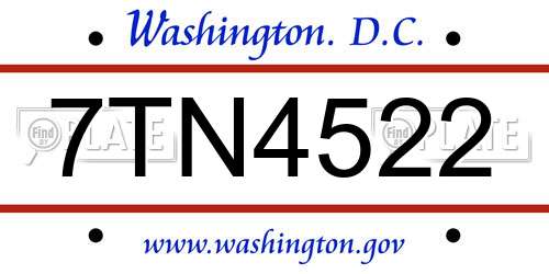 7TN4522 District Of Columbia License Plate
