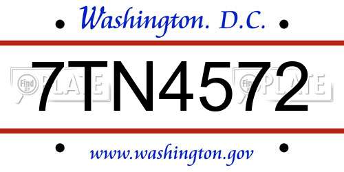 7TN4572 District Of Columbia License Plate