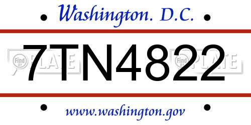 7TN4822 District Of Columbia License Plate