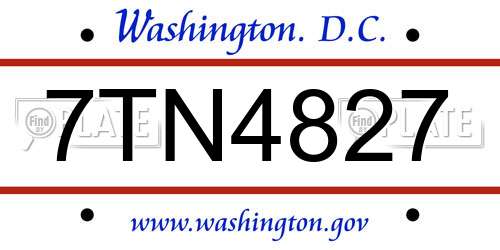 7TN4827 District Of Columbia License Plate