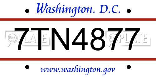7TN4877 District Of Columbia License Plate