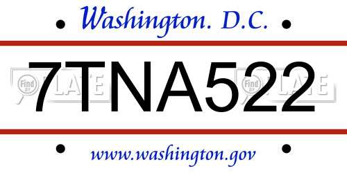 7TNA522 District Of Columbia License Plate