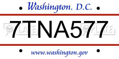 7TNA577 District Of Columbia License Plate