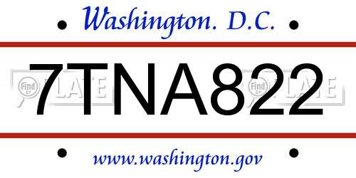 7TNA822 District Of Columbia License Plate