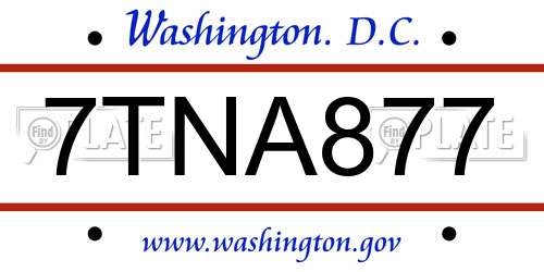 7TNA877 District Of Columbia License Plate
