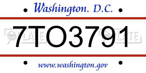 7TO3791 District Of Columbia License Plate