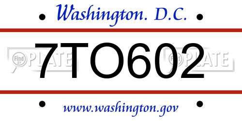 7TO602 District Of Columbia License Plate