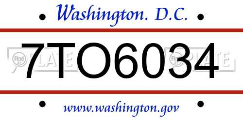7TO6034 District Of Columbia License Plate
