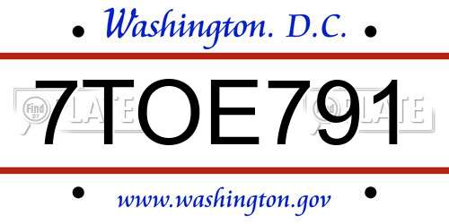 7TOE791 District Of Columbia License Plate