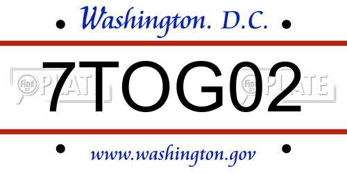 7TOG02 District Of Columbia License Plate