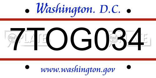 7TOG034 District Of Columbia License Plate