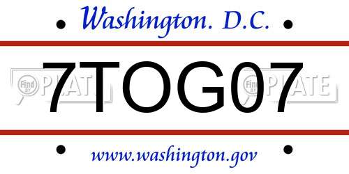 7TOG07 District Of Columbia License Plate