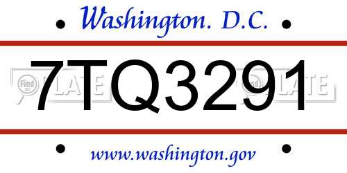 7TQ3291 District Of Columbia License Plate