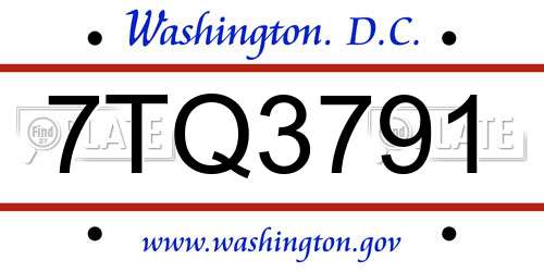 7TQ3791 District Of Columbia License Plate