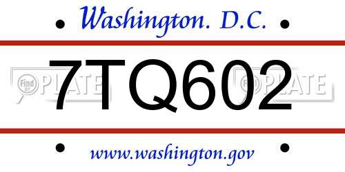 7TQ602 District Of Columbia License Plate