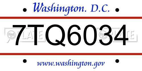 7TQ6034 District Of Columbia License Plate