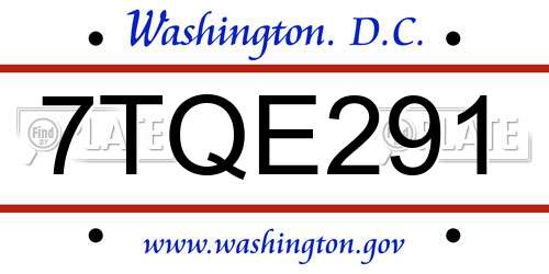 7TQE291 District Of Columbia License Plate