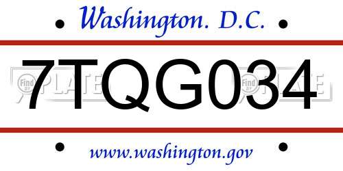 7TQG034 District Of Columbia License Plate