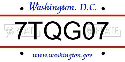 7TQG07 District Of Columbia License Plate