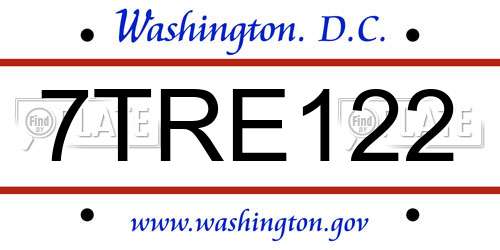 7TRE122 District Of Columbia License Plate