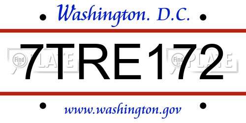 7TRE172 District Of Columbia License Plate