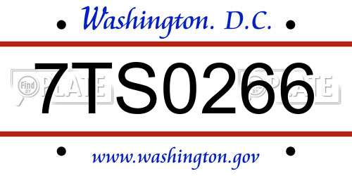 7TS0266 District Of Columbia License Plate