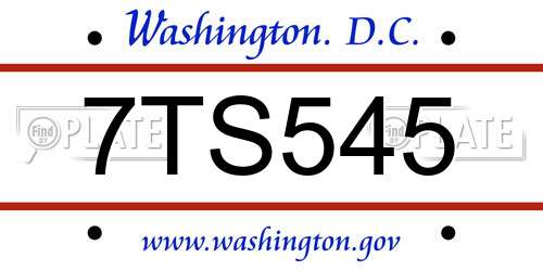 7TS545 District Of Columbia License Plate