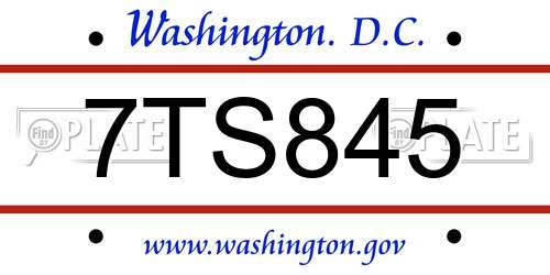 7TS845 District Of Columbia License Plate