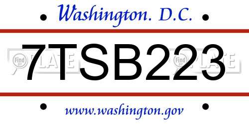 7TSB223 District Of Columbia License Plate