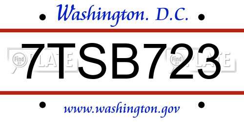 7TSB723 District Of Columbia License Plate
